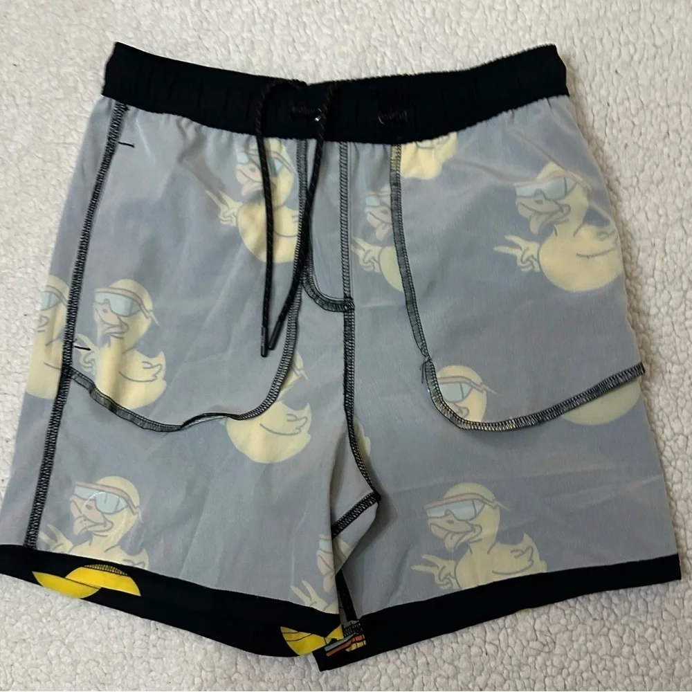 NWOT Neff Black and Yellow Duck Print Swim Trunks